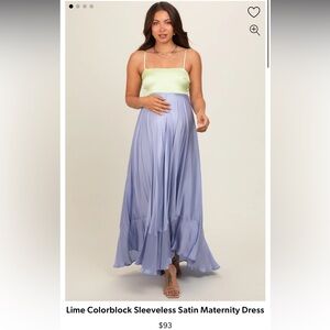 NWT Sz Medium PinkBlush Lime Colorblock Sleeveless Satin Maternity Dress